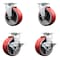 Service Caster 5 Inch Red Poly on Cast Iron Swivel Caster Set with Roller Bearings 2 Brakes SCC-20S520-PUR-RS-2-TLB-2 - alternate 1